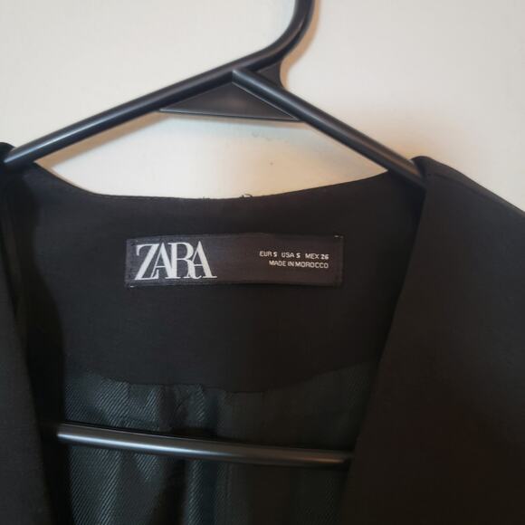 Zara Open Front Black Vest Small Glen Lined Minimalist Old Money Business READ! - Picture 4 of 10